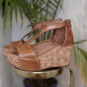 Platform Brown Leather Wedge Sandals